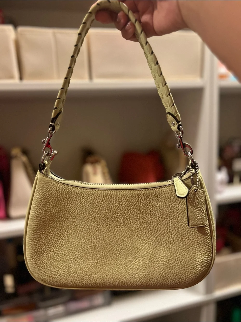 Coach Pebbled Leather Shoulder Bag in lime green